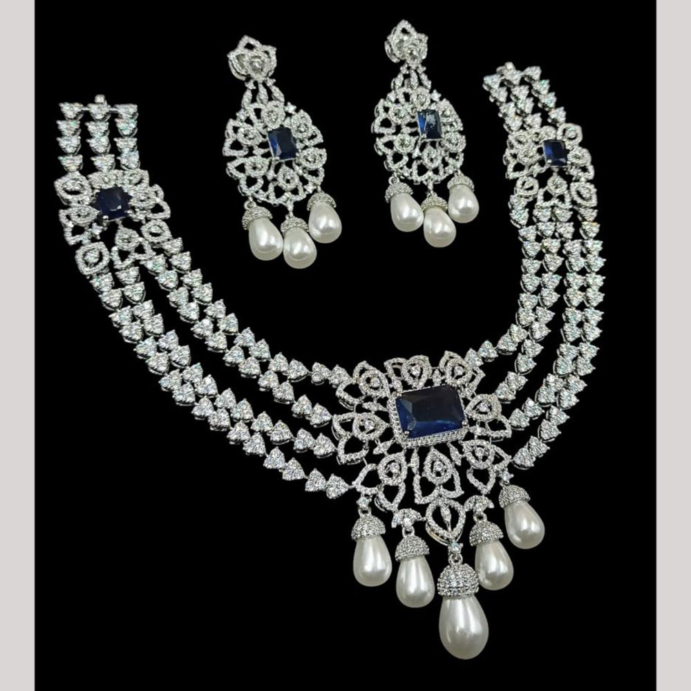 NAFJ Silver Plated American Diamond Necklace Set