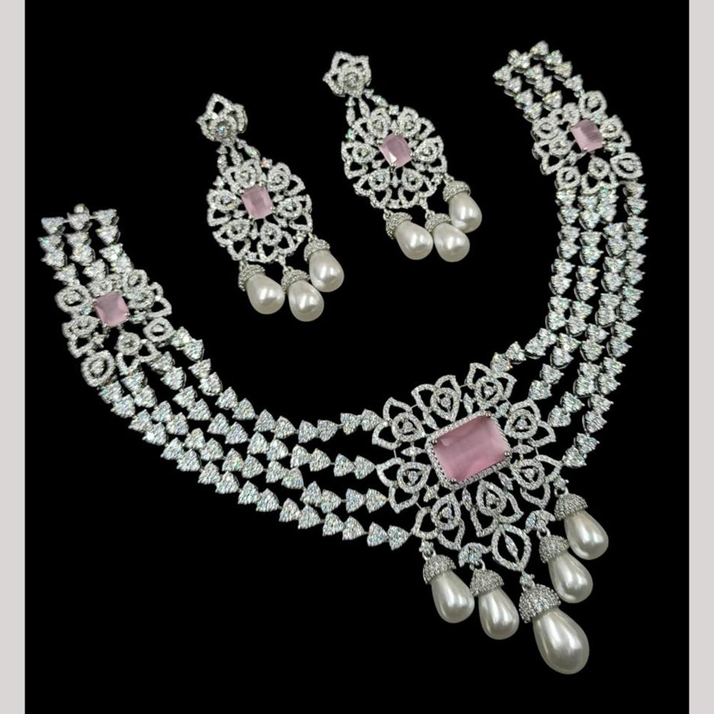 NAFJ Silver Plated American Diamond Necklace Set