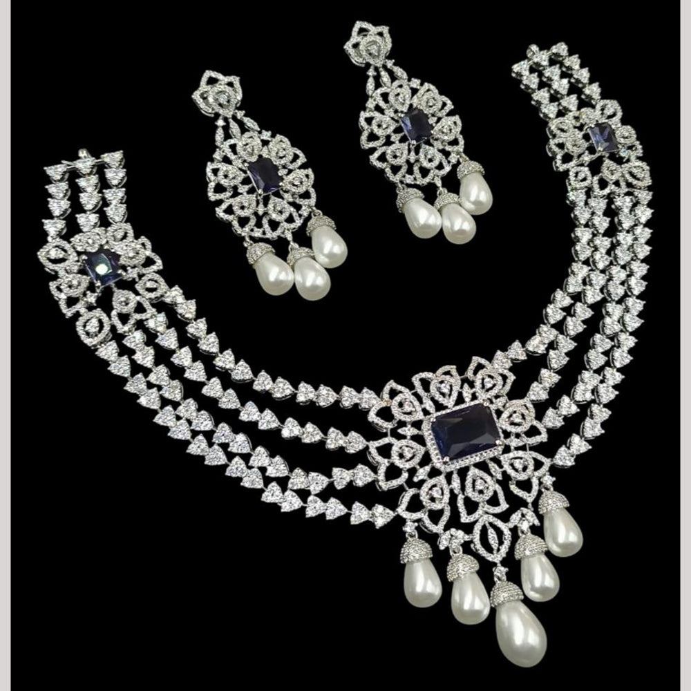 NAFJ Silver Plated American Diamond Necklace Set