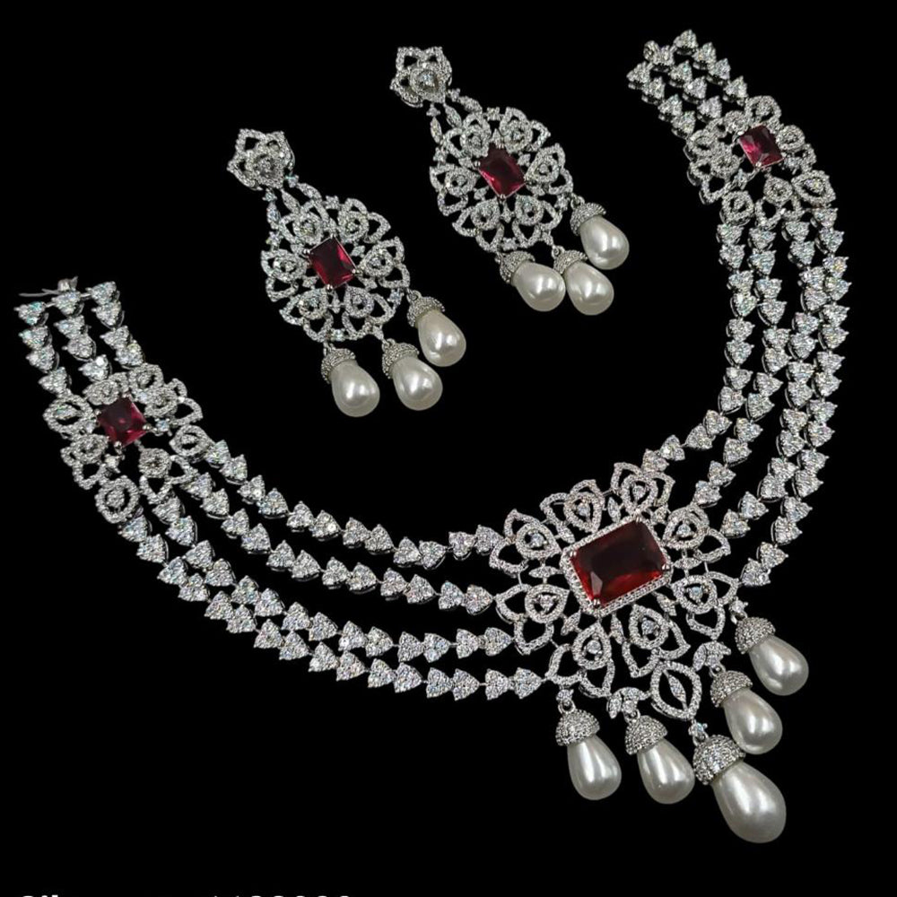 NAFJ Silver Plated American Diamond Necklace Set