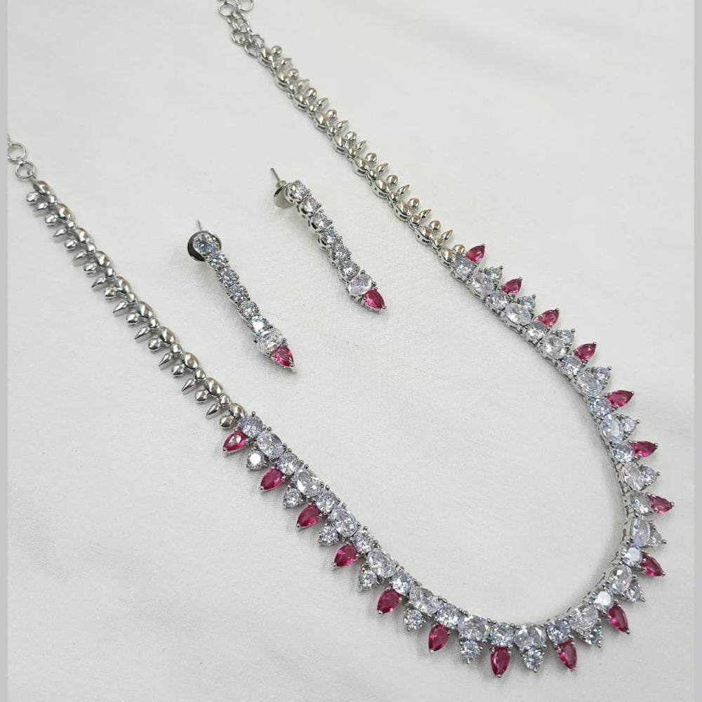 NAFJ Silver Plated American Diamond Necklace Set