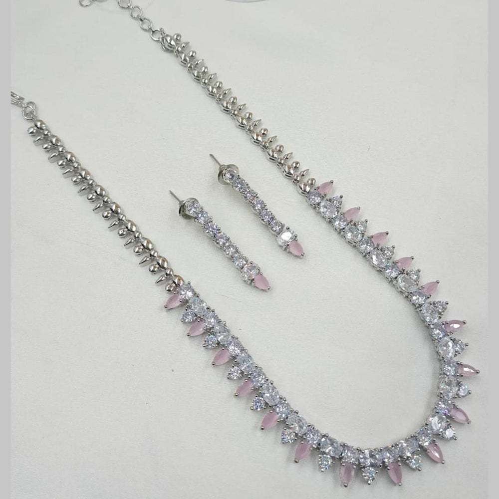 NAFJ Silver Plated American Diamond Necklace Set