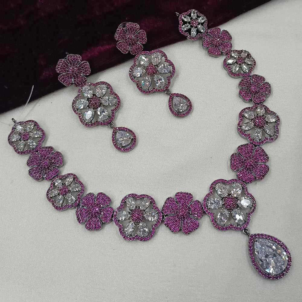 NAFJ Silver Plated American Daimonds Necklace Set