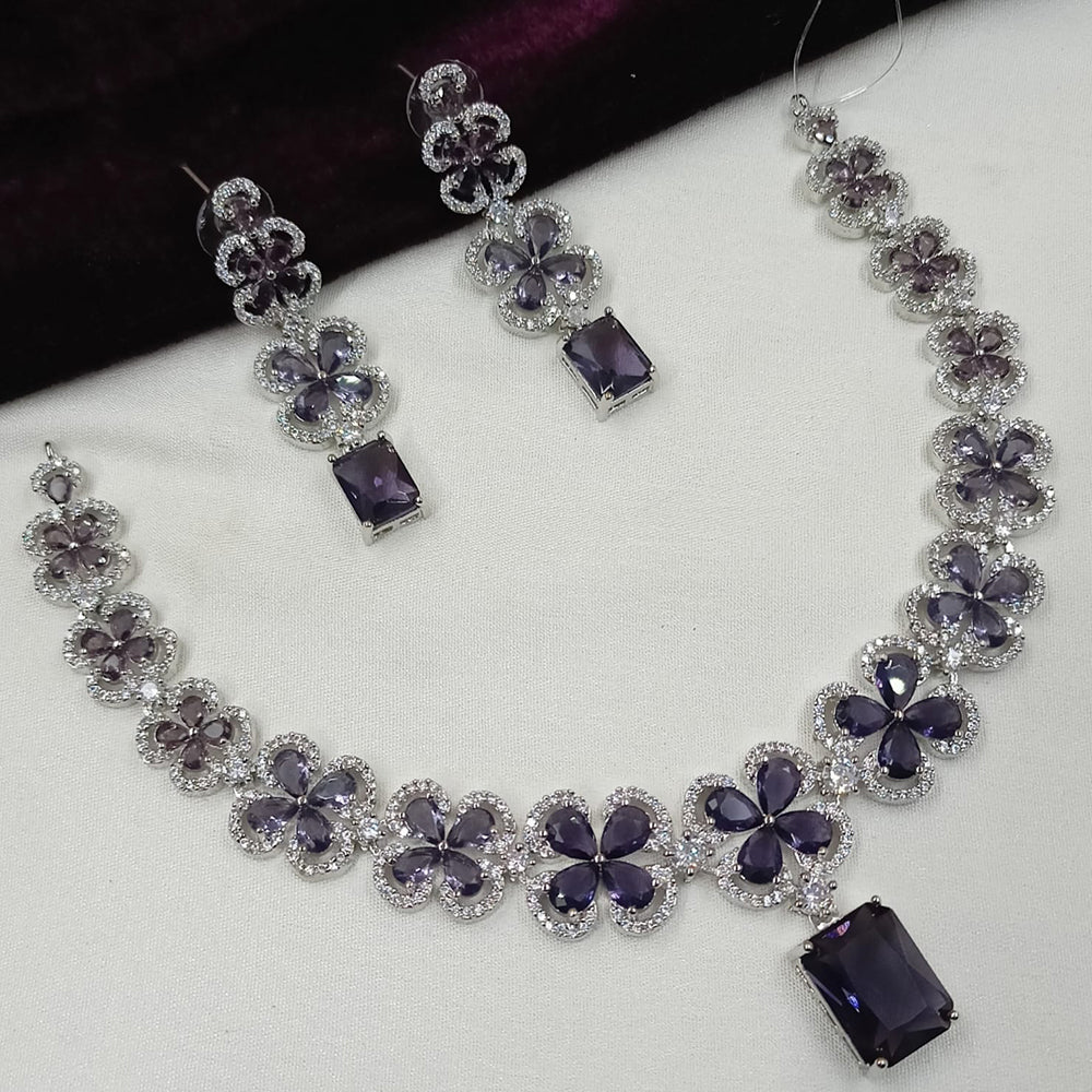 NAFJ Silver Plated American Daimonds Necklace Set