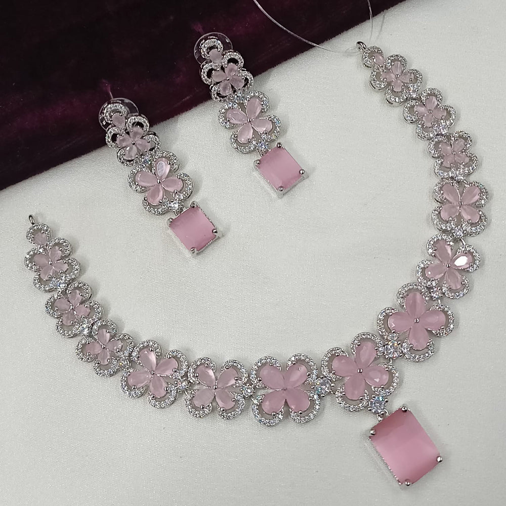 NAFJ Silver Plated American Daimonds Necklace Set