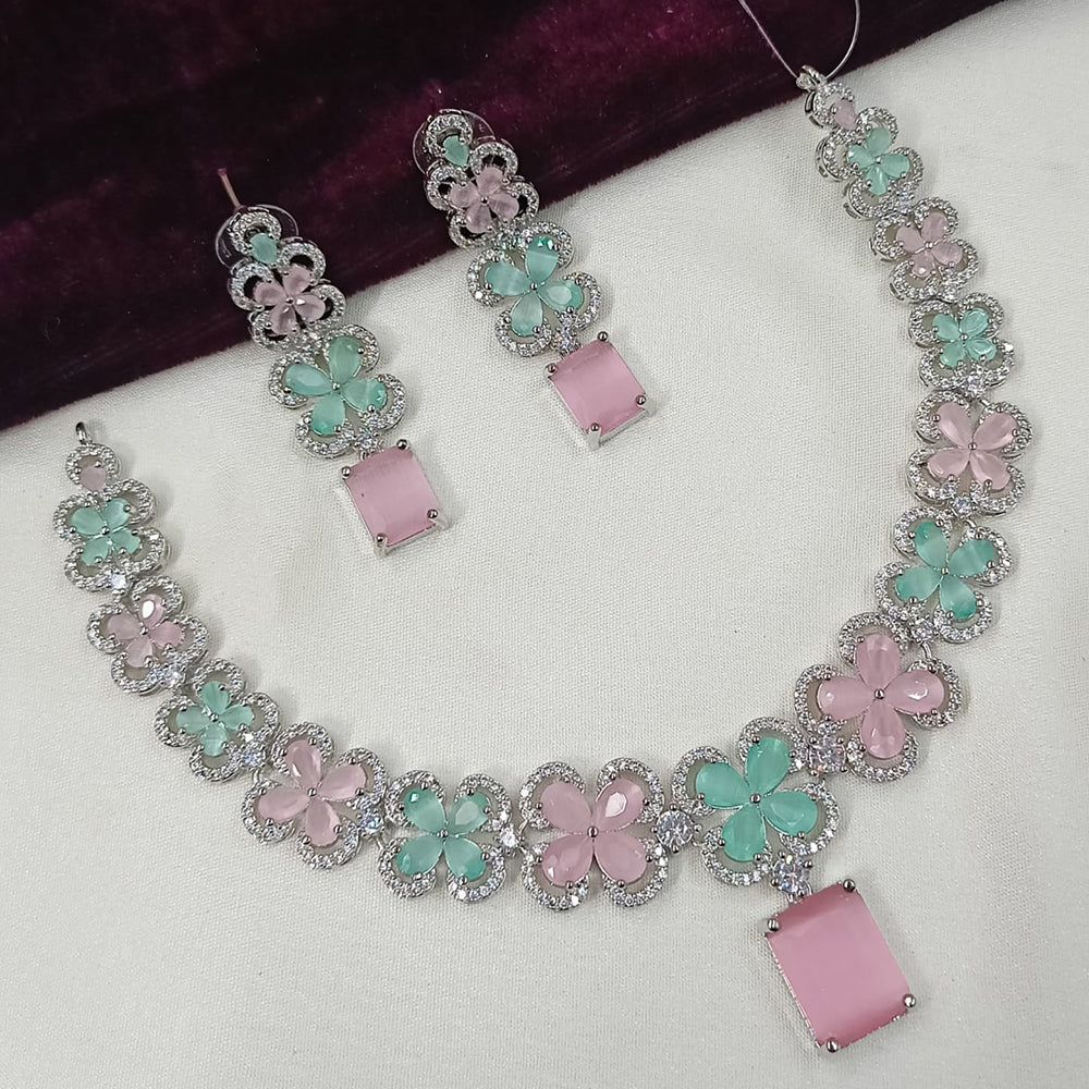 NAFJ Silver Plated American Daimonds Necklace Set