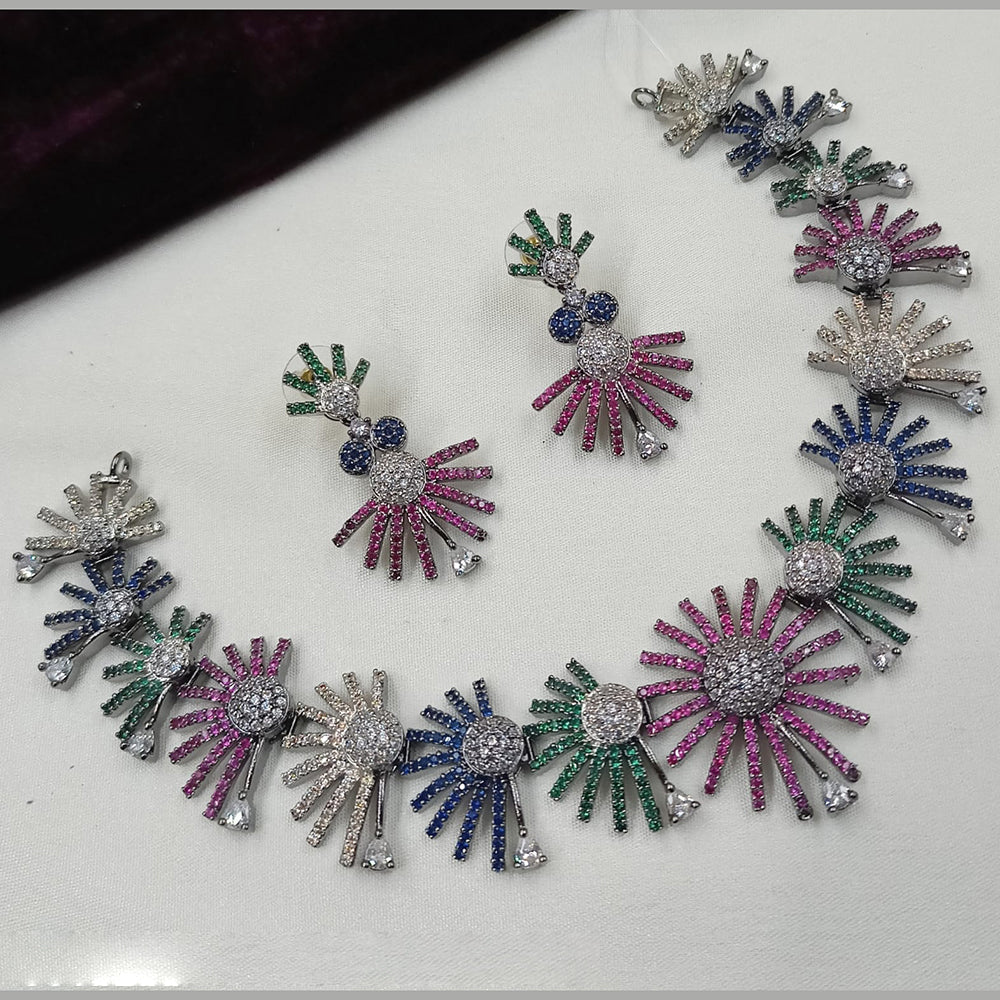 NAFJ Silver Plated American Daimonds Necklace Set