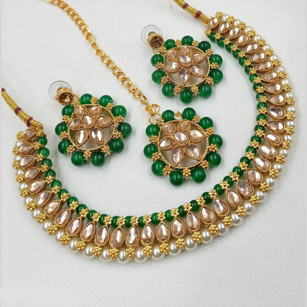 NAFJ Gold Plated Crystal Stone And Pearl Necklace Set
