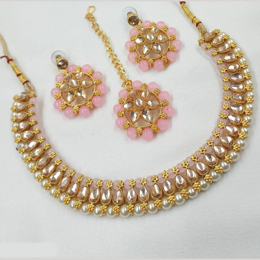 NAFJ Gold Plated Crystal Stone And Pearl Necklace Set