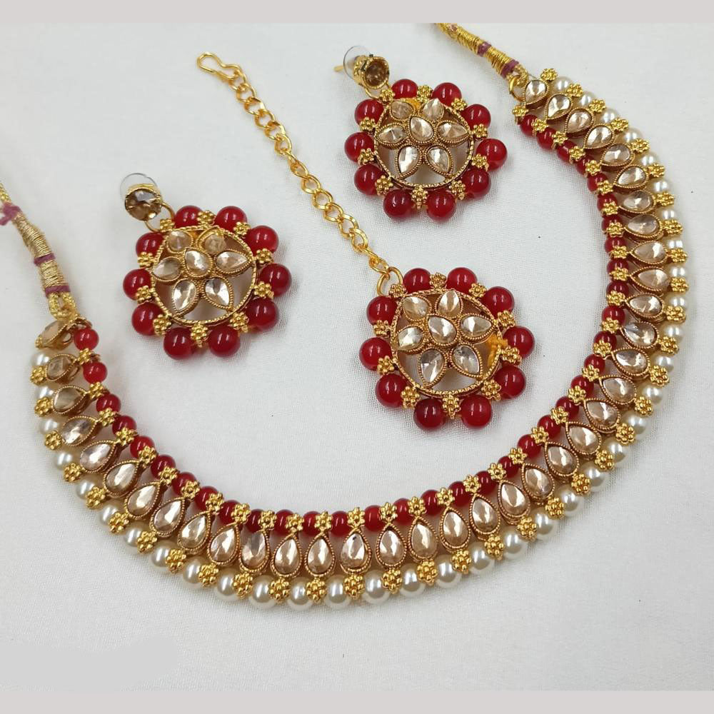 NAFJ Gold Plated Crystal Stone And Pearl Necklace Set