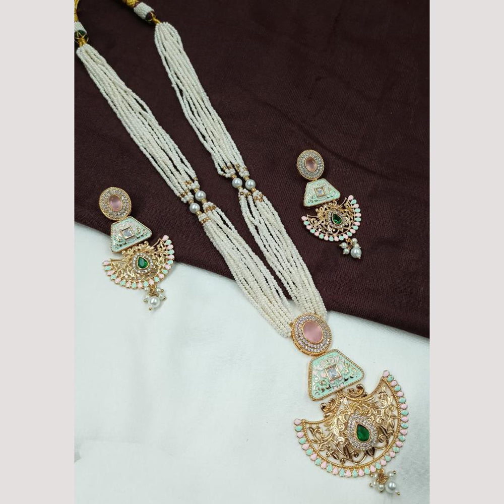 NAFJ Elegant Pota Stone and Pearl Long Meenakari Necklace Set