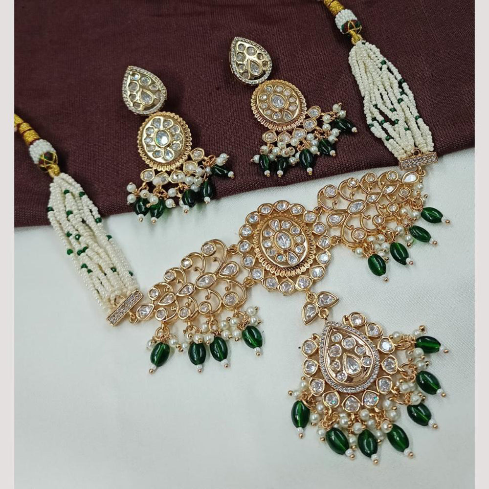 NAFJ Ethnic Gold Plated Polki Kundan And Pearl Choker Necklace Set