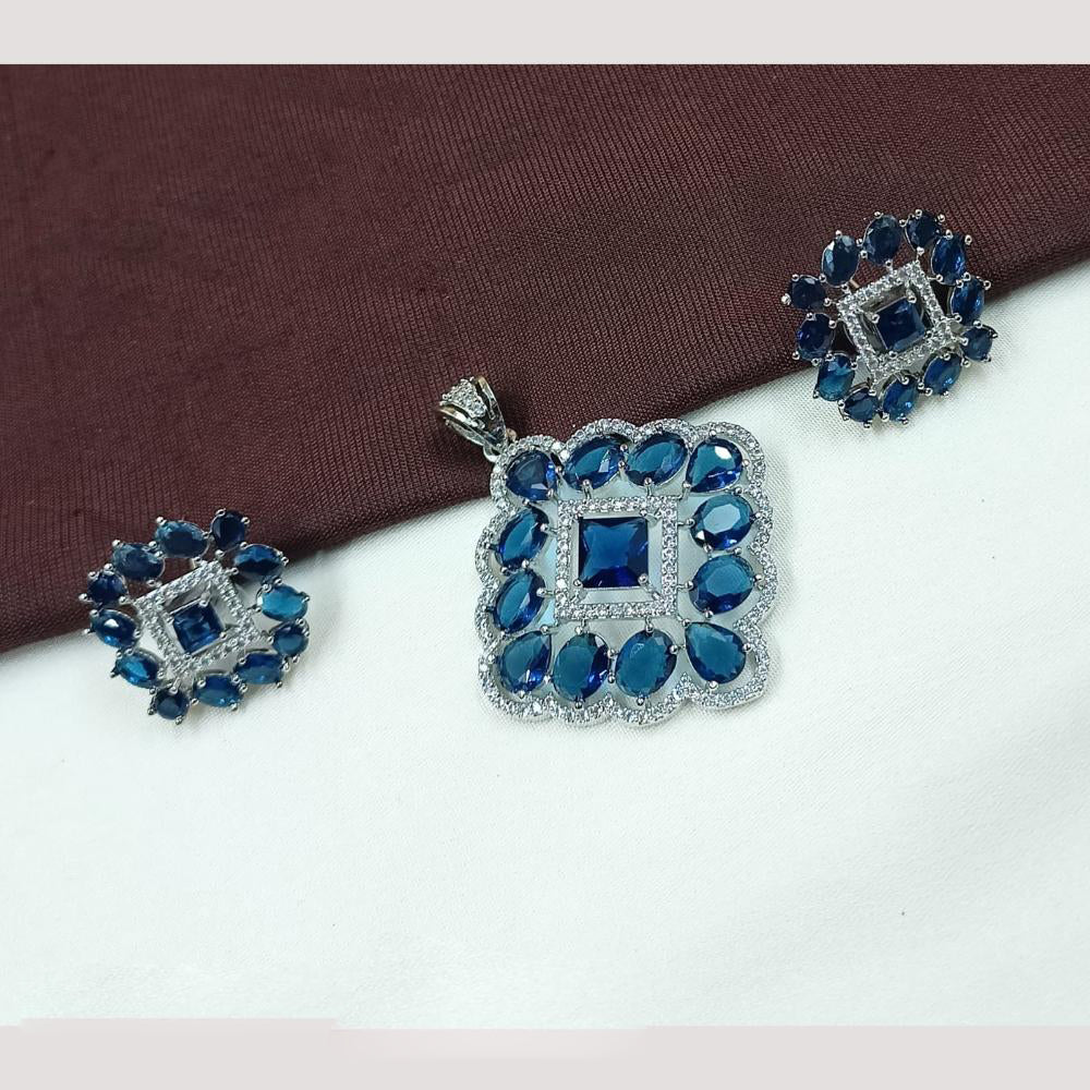 NAFJ Premium Rhodium Finish American Diamond Pendant Jewellery Set