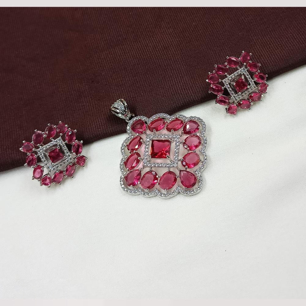 NAFJ Premium Rhodium Finish American Diamond Pendant Jewellery Set