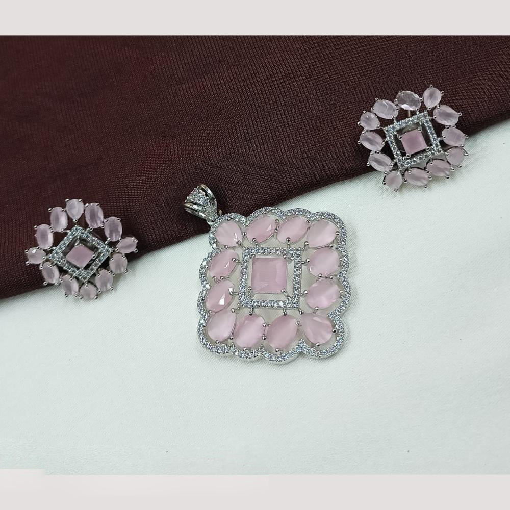 NAFJ Premium Rhodium Finish American Diamond Pendant Jewellery Set