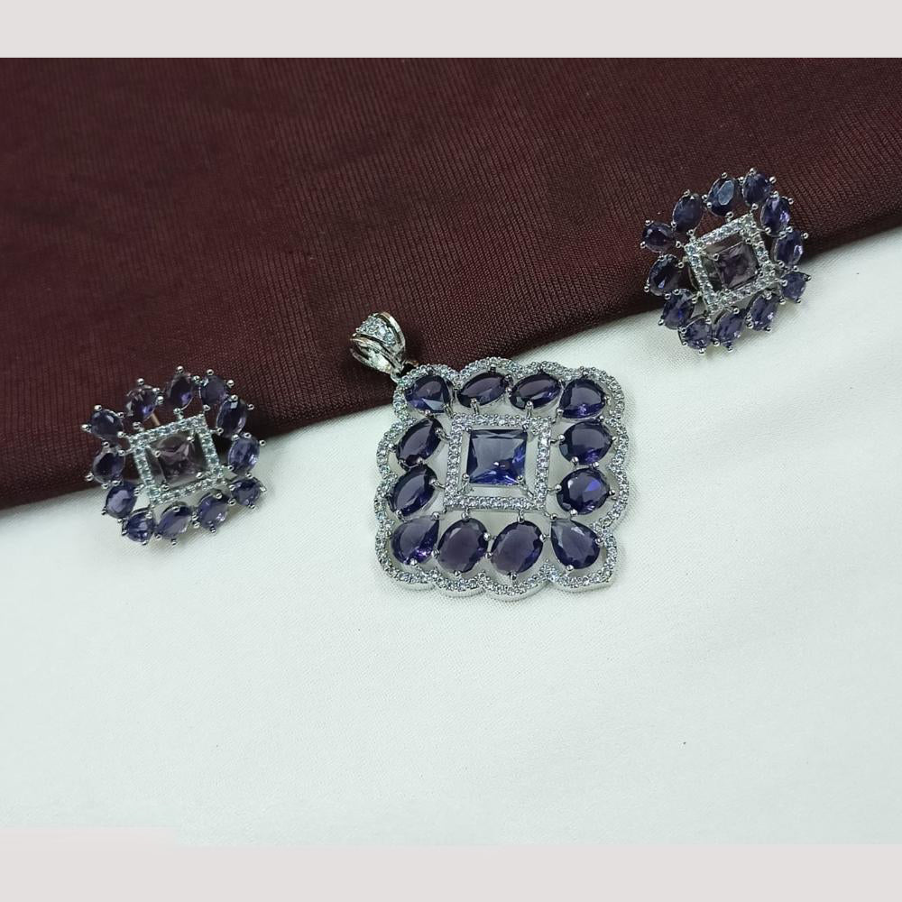 NAFJ Premium Rhodium Finish American Diamond Pendant Jewellery Set