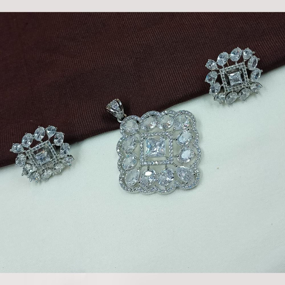 NAFJ Premium Rhodium Finish American Diamond Pendant Jewellery Set
