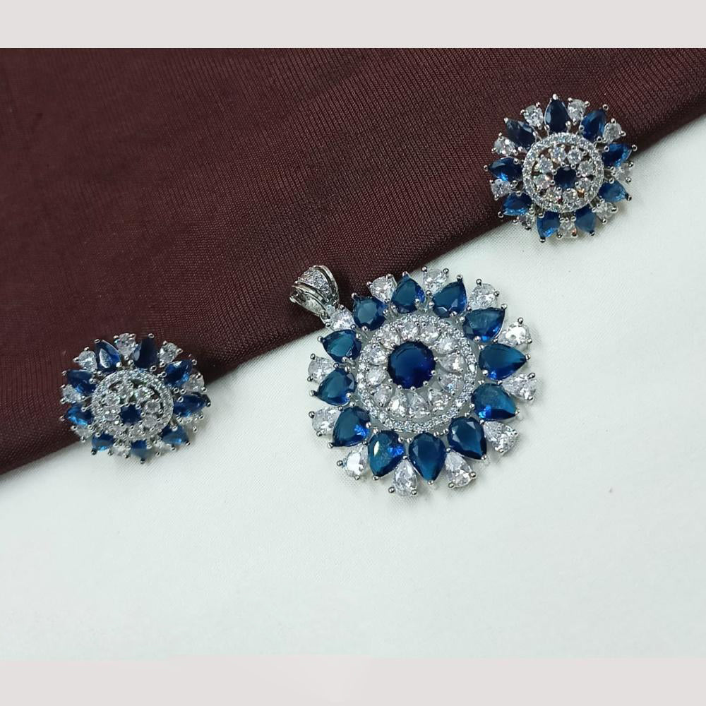 NAFJ Premium Rhodium Finish American Diamond Pendant Jewellery Set