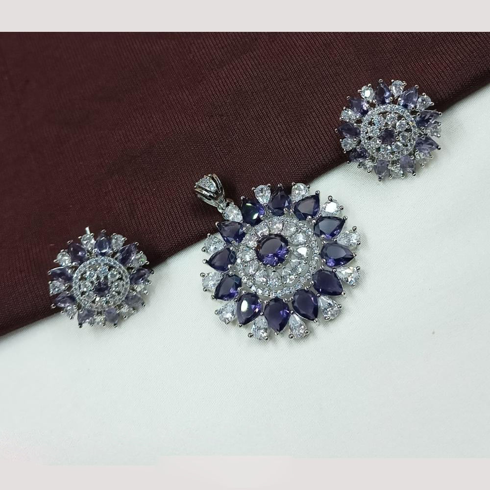 NAFJ Premium Rhodium Finish American Diamond Pendant Jewellery Set