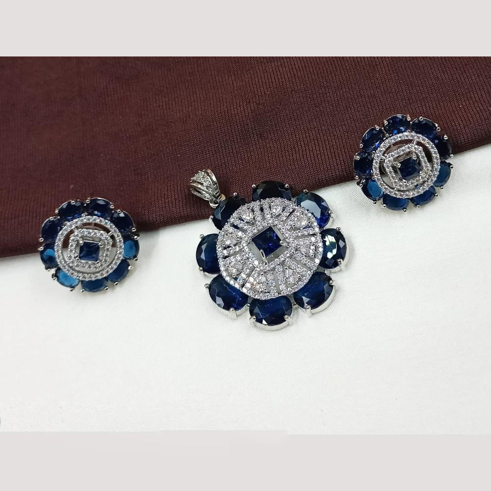 NAFJ Premium Rhodium Finish American Diamond Pendant Jewellery Set