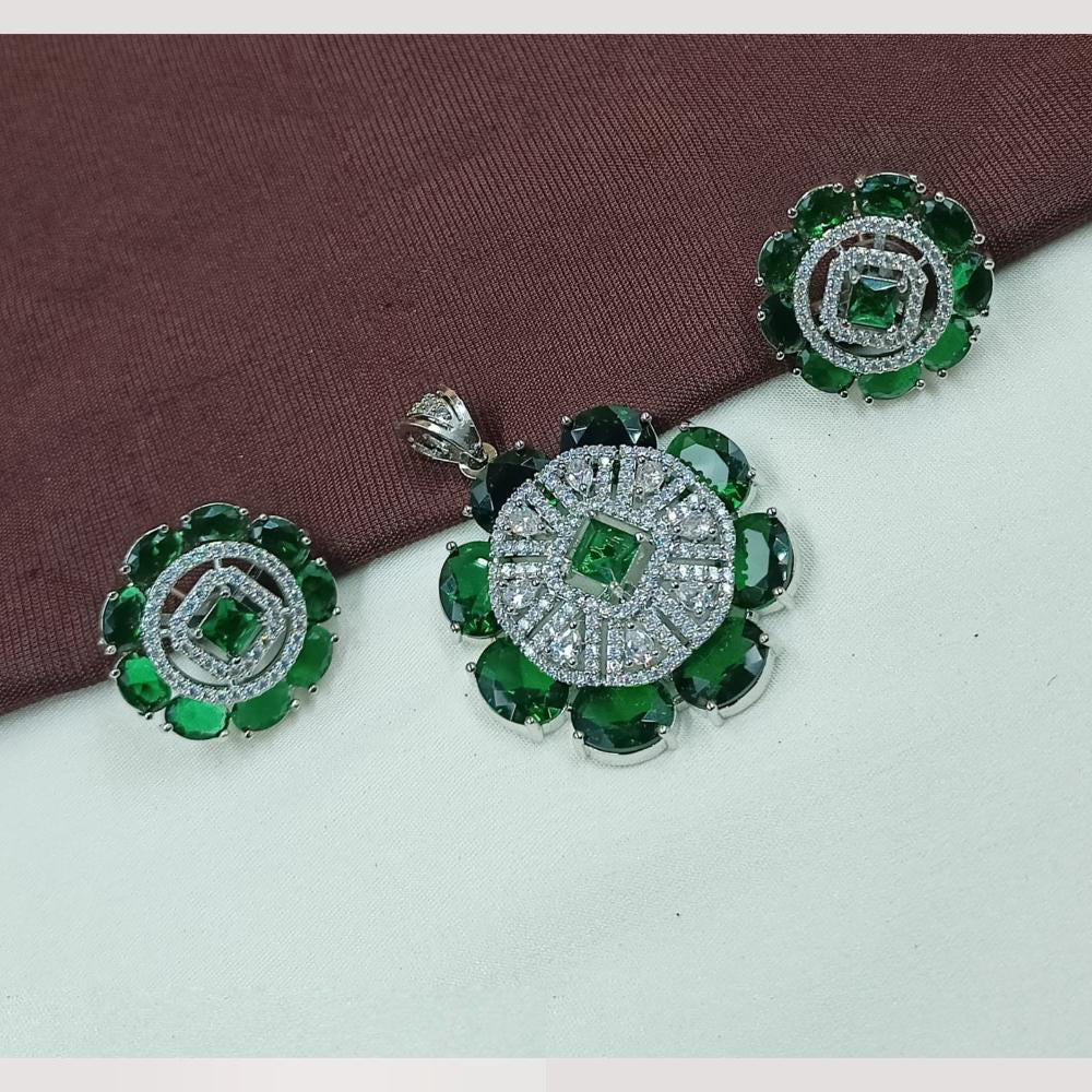 NAFJ Premium Rhodium Finish American Diamond Pendant Jewellery Set