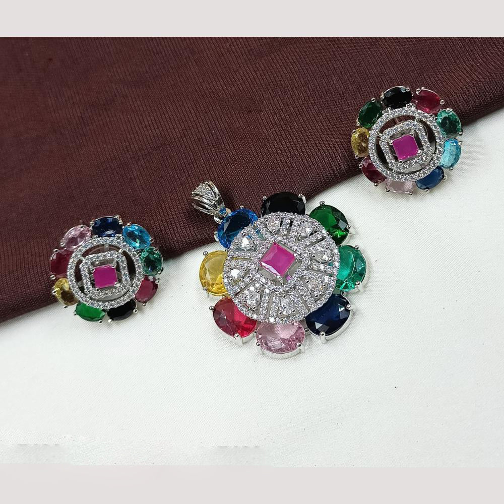 NAFJ Premium Rhodium Finish American Diamond Pendant Jewellery Set