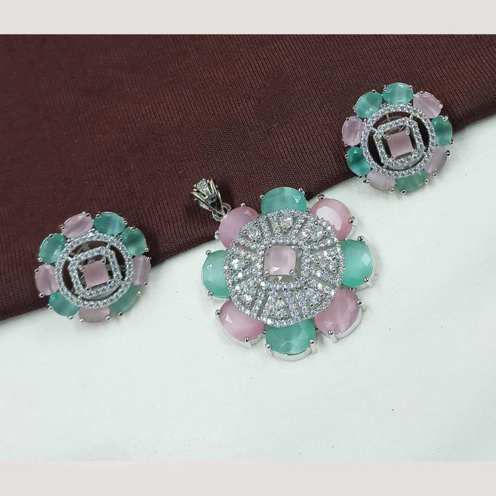 NAFJ Premium Rhodium Finish American Diamond Pendant Jewellery Set