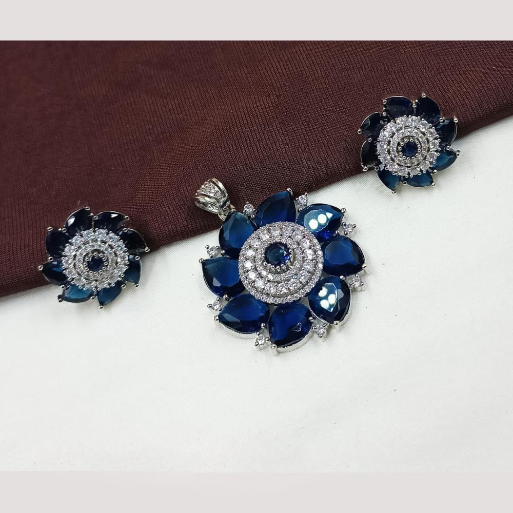 NAFJ Premium Rhodium Finish American Diamond Pendant Jewellery Set