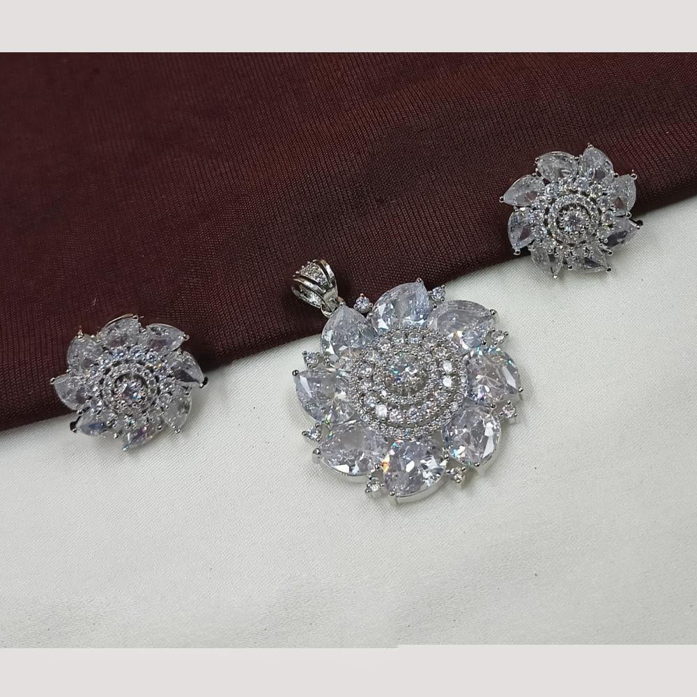 NAFJ Premium Rhodium Finish American Diamond Pendant Jewellery Set