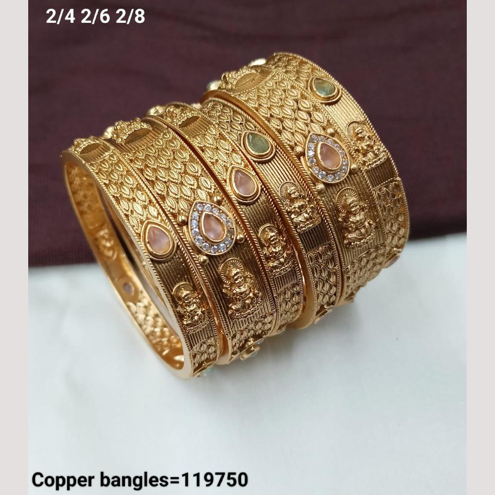 NAFJ Gold Plated Pota Stone Temple Bangles Set