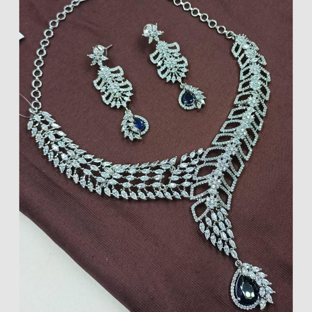 NAFJ Rhodium Plated Glamorous Sparkling American Diamond Necklace Set