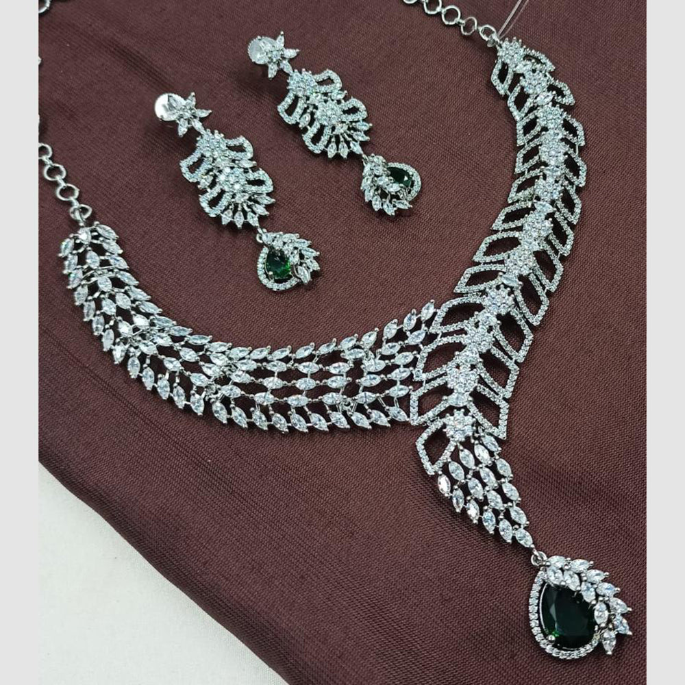NAFJ Rhodium Plated Glamorous Sparkling American Diamond Necklace Set