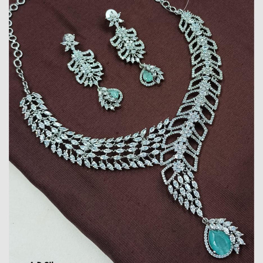NAFJ Rhodium Plated Glamorous Sparkling American Diamond Necklace Set