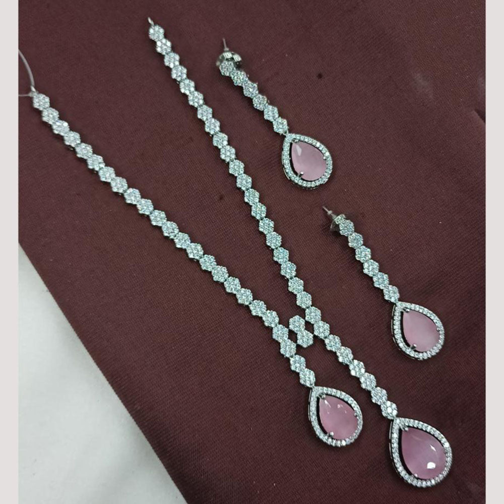 NAFJ Rhodium Plated Luxury Sparkle Austrian Stone Long Necklace Set
