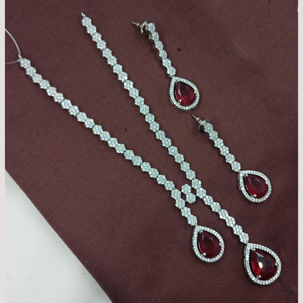 NAFJ Rhodium Plated Luxury Sparkle Austrian Stone Long Necklace Set