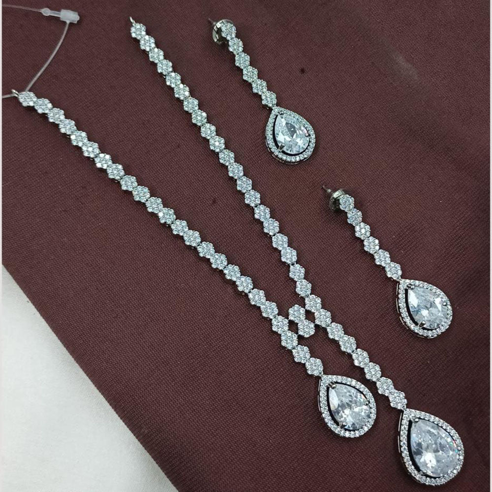 NAFJ Rhodium Plated Luxury Sparkle Austrian Stone Long Necklace Set
