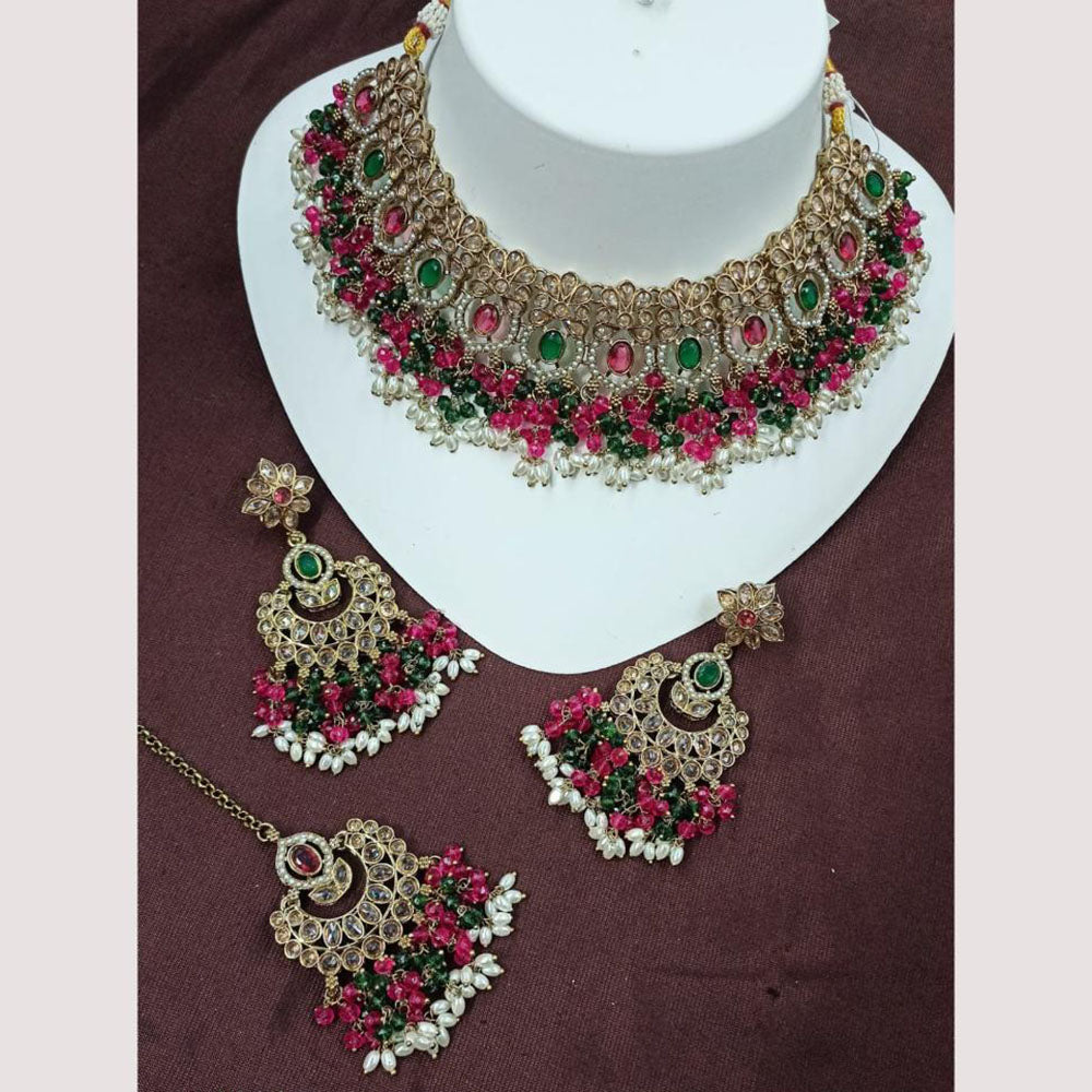 NAFJ Designer Pearl and Crystal Choker Necklace Set For Traditional Wedding Wear .