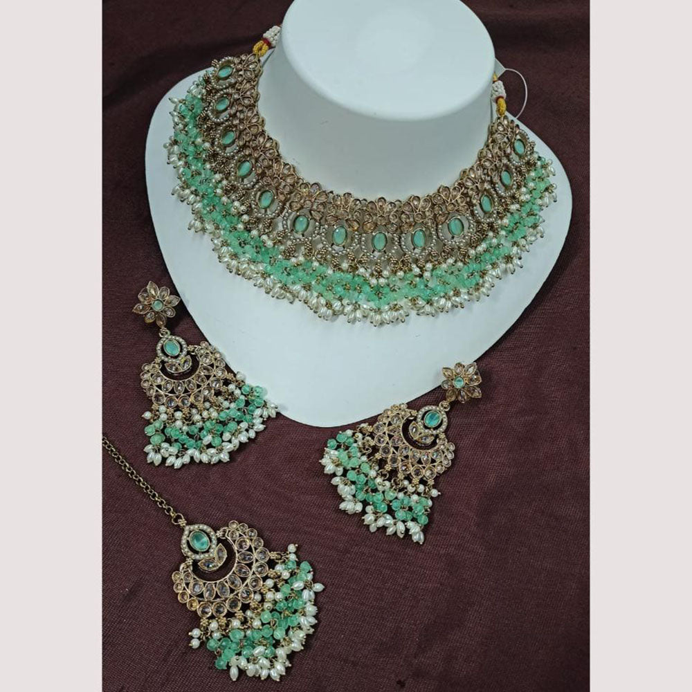 NAFJ Designer Pearl and Crystal Choker Necklace Set For Traditional Wedding Wear .