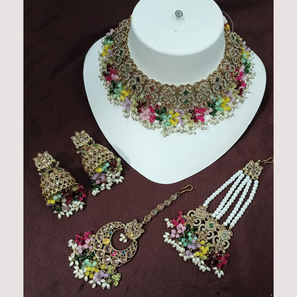 NAFJ Elegant Crystal and Pearl Choker Necklace Set with Earrings Wedding & Festive Jewelry