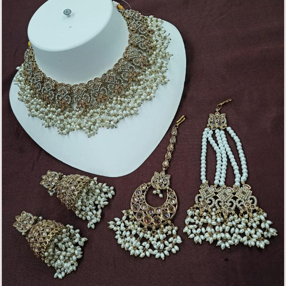 NAFJ Elegant Crystal and Pearl Choker Necklace Set with Earrings Wedding & Festive Jewelry