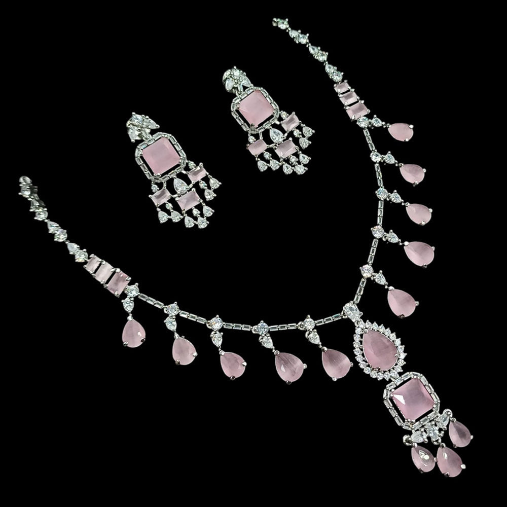 NAFJ Elegant Designer American Diamond Necklace Set with Earrings for Festive & Evening Wear