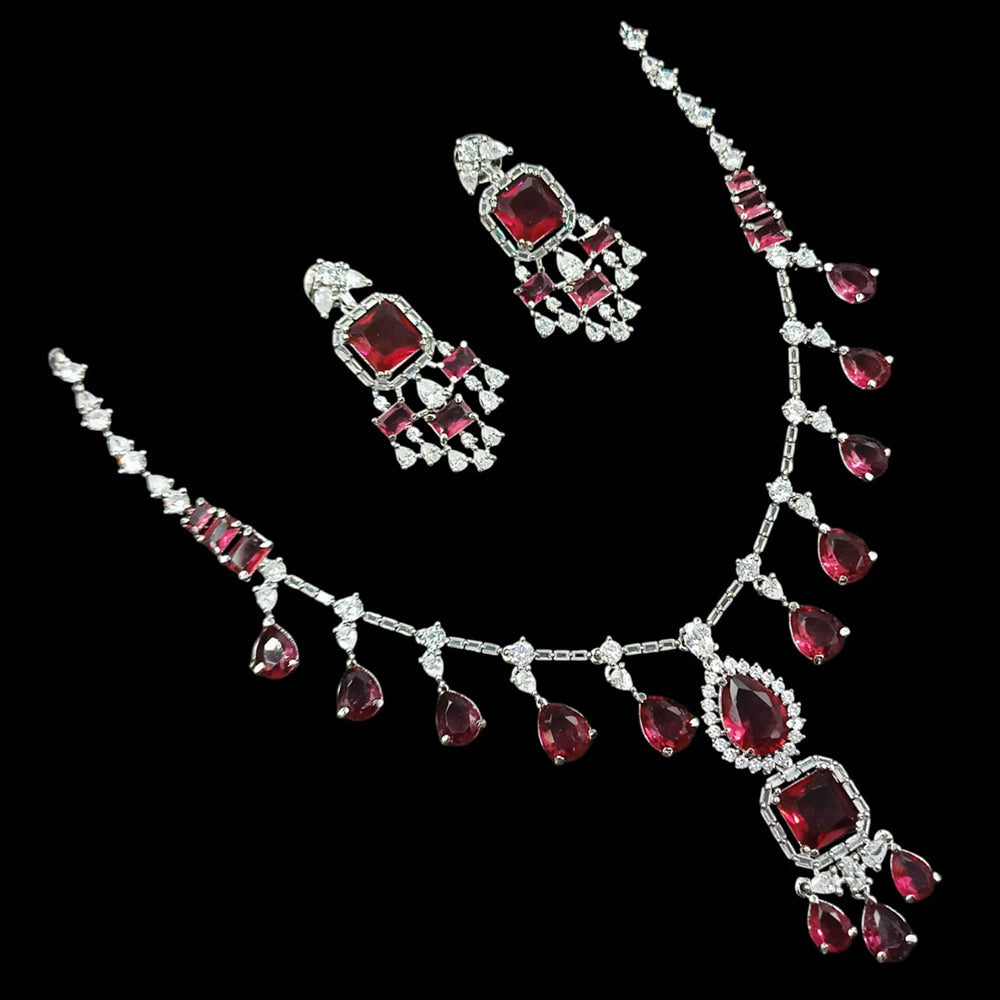 NAFJ Elegant Designer American Diamond Necklace Set with Earrings for Festive & Evening Wear