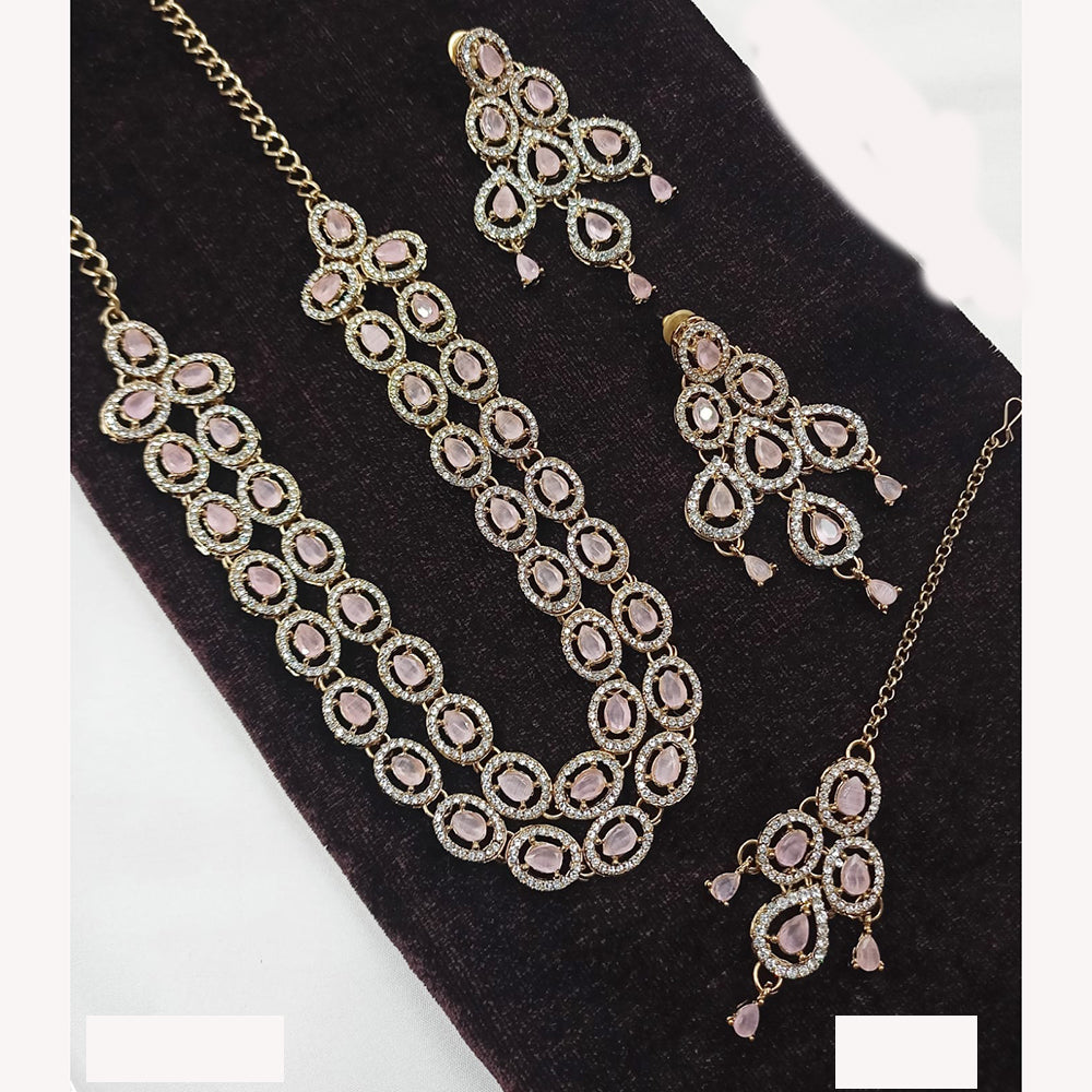 NAFJ Designer American Diamond Long Necklace Set with Intricate Craftsmanship for Weddings
