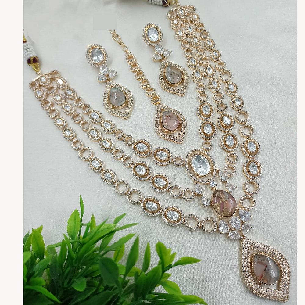 NAFJ Sparkling Crystal Stone Multi Layer Long Necklace Set For All Occassions