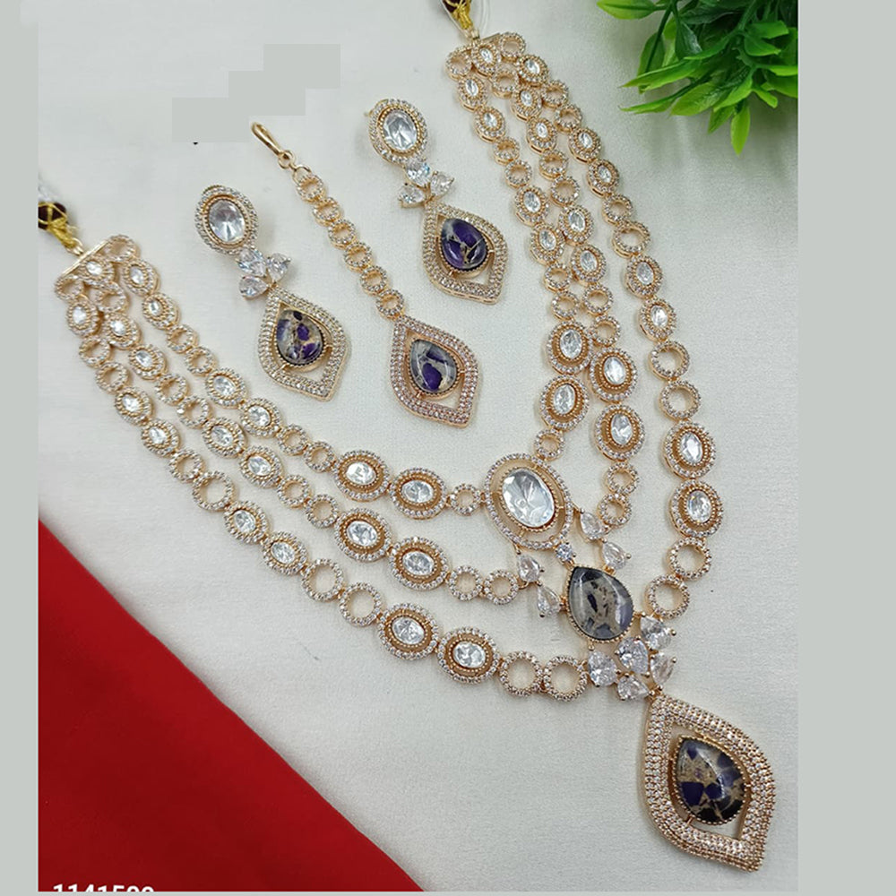NAFJ Sparkling Crystal Stone Multi Layer Long Necklace Set For All Occassions