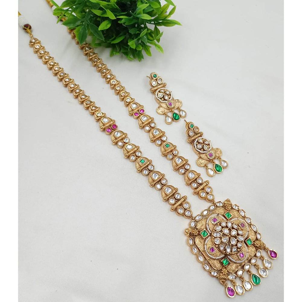 NAFJ Gold Plated Crystal Stone Long Necklace Set