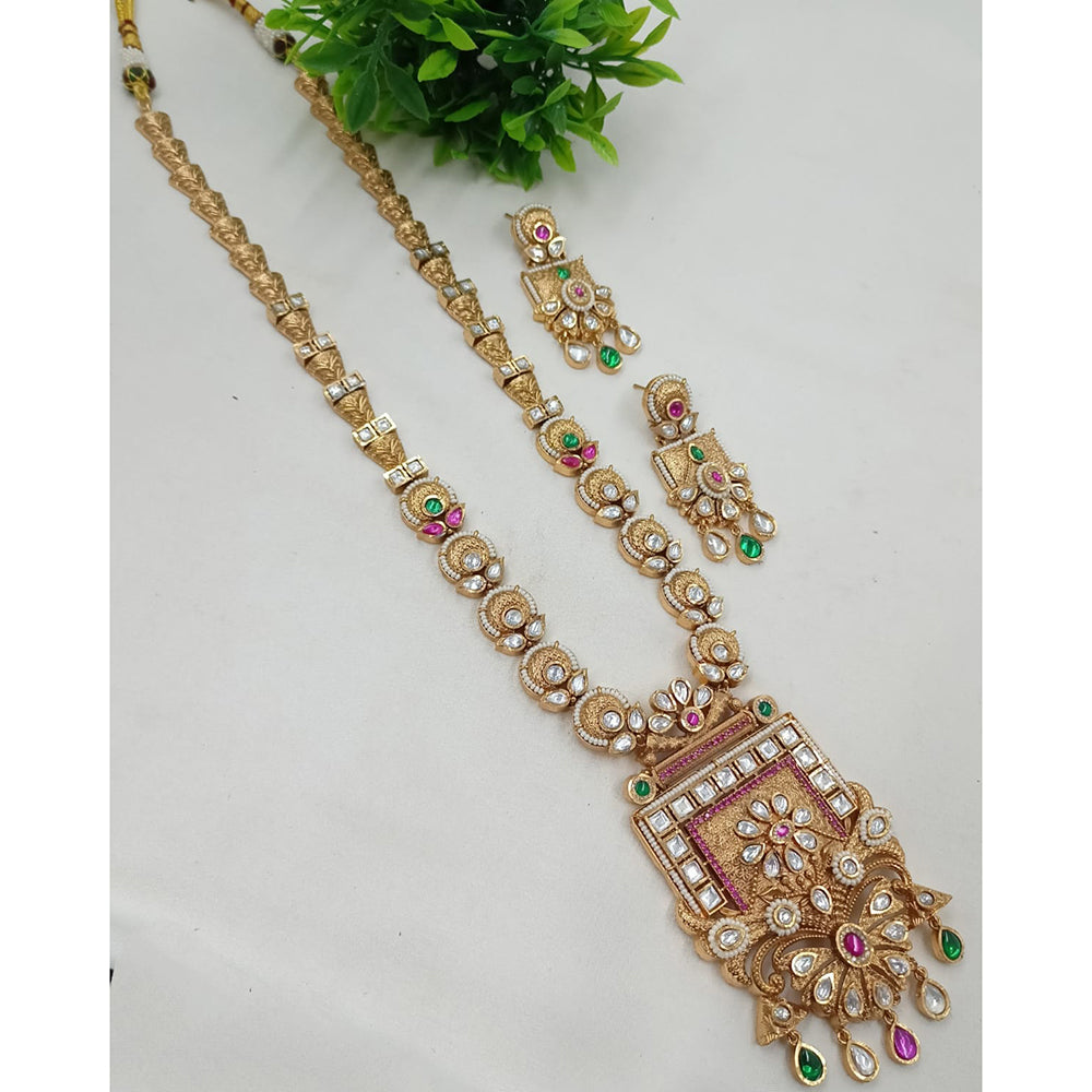 NAFJ Gold Plated Crystal Stone Long Necklace Set