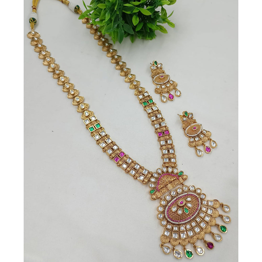 NAFJ Gold Plated Crystal Stone Long Necklace Set