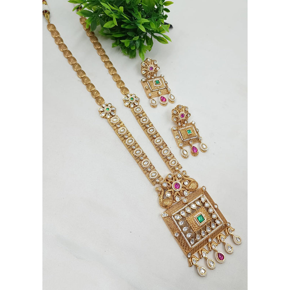 NAFJ Gold Plated Crystal Stone Long Necklace Set