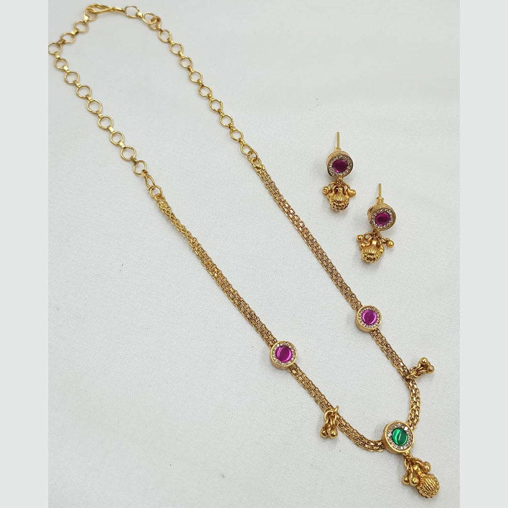 NAFJ Elegant Pota Stone And Crystal Stone Pearl Necklace Set